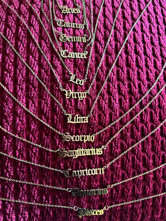 Zodiac Necklaces - Stainless Steel Adjustable Chain - Astrology Jewelry